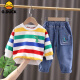 G.DUCKKIDS Little Yellow Duck Little Yellow Duck Sports Suit Boys Striped Clothes Baby Children's Clothes Two-piece Set 3-Year-Old Boy Clothes Pocket Bear Pants Small Striped Long-Sleeved Suit H110 Recommended for around 4 years old