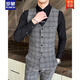 ROMON Men's Suit Korean Style Plaid Groom Wedding Dress Casual Business Formal Fit Suit Three-piece Spring Gray Suit + Vest + Pants Tie XL