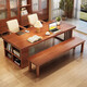 Lijiangxing 2025 new solid wood living room large dining table integrated workbench reading table de-living room large table learning table CR9904# walnut color table + long bench *2 No 180x80x75cm