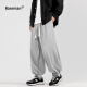 BASEMAN bloomers boys' wide-leg pants trendy leggings Japanese style lazy style loose sports pants casual American sweatpants black L (recommended 130-150Jin [Jin equals 0.5kg])