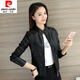 Pierre cardin 23 new leather jacket for women short spring and autumn new stand collar pu small leather jacket leather jacket slim fit slim jacket black XL recommended 105-115Jin [Jin equals 0.5 kg]
