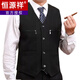 Hengyuanxiang middle-aged and elderly vest men's spring and autumn thin suit vest daddy suit middle-aged casual vest pocket vest jacket single vest military green 2XL