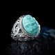 Fat Donglai's same style men's turquoise ring raw ore high porcelain silver women's domineering carved dragon head zodiac dragon ring without engraving pattern - silver holder style random