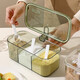 Seasoning box integrated multi-compartment home kitchen high-end MSG salt seasoning jar multi-functional storage box combination set large three compartments - transparent green