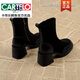 CARTELO genuine leather high-heeled boots for women 2025 autumn and winter new Korean style small ankle boots this year's popular small fragrant style thick heel short boots black upgraded version 36