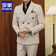 ROMON white double-breasted small suit men's suit Korean version slim casual high-end suit jacket groom wedding dress white two-piece set XL