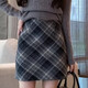 JIOESC Plaid Skirt Slightly Fat MM Short Skirt Autumn and Winter Retro Versatile Women's High Waist A-Line Plaid Hip Skirt Pear Shape Body Blue Gray Plaid Skirt M Recommended weight is about 95-110 Jin Jin is equal to 0.5 kg