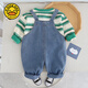 G.DUCKKIDS little yellow duck baby boy autumn overalls set 2024 new baby children's clothing children's spring and autumn long-sleeved clothes green pineapple suspenders 2-piece set 80cm