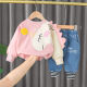 Disney (Disney) baby boy autumn clothing set 2024 new style long-sleeved clothes one-year-old spring and autumn sweatshirt female baby yellow cup bear two-piece set HC90