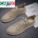 
CARTELO men's shoes for summer breathable and versatile men's flat shoes casual leather shoes sports white trendy shoes men beige (N695) 43