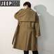 JEEP SPIRIT mid-length windbreaker jacket for boys spring and autumn new Japanese khaki British style men's knee-length coat 0595 military green loose version - belt style M