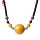 Wanzhou Whale Natural Chicken Fat Yellow Beeswax Transfer Bead Pendant Women's Clavicle Chain Sweater Chain Pendant Amber Turquoise Necklace Gift Beeswax Ball Bead Pendant