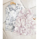 Pajamas estampados de solapa de manga larga de seda yamulan para mujeres en primavera y otoño nuevo estilo para ropa para al aire libre juego de ropa para el hogar estilo otoño 9854# tinta negra m