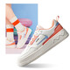 361 women's shoes, leather casual shoes 2025 summer new white shoes, waterproof skateboard shoes, height-enhancing sports shoes for women, feather white/pink orange 6623 35