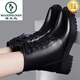 Woodpecker genuine leather thick-soled Martin boots for women 2025 new winter flat short boots thick heel spring and autumn single boots black <warm velvet lining> 38 standard size