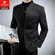 Pierre Cardin improved tunic men's suit spring and autumn new casual woolen stand collar Chinese casual suit men's black 2XL