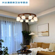 
XMSJ Xingtong retro chandelier living room main light New Chinese walnut color solid wood atmospheric household round Walnut color 1048-6 head chandelier + neutral light