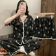 TUM! Ice silk pajamas for women in summer short-sleeved shorts trousers thin large size 200 Jin [Jin equals 0.5 kg] Fat MM loose three-piece set home clothes Yunduo cotton short length xme-1355 green with chest pad M size 80-95 Jin [Jin equals 0.5 kg]