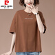 皮尔卡丹（pierre cardin）尺码夏季新款宽松刺绣短袖t恤女中年妈i妈休闲纯|棉上衣 9892咖啡 L 100-115斤
