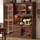 Small wooden sideboard integrated wall cabinet black walnut solid wood wine cabinet living room storage cabinet storage cabinet 1.6 meters three-door sideboard-without light combination
