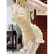 Sexy women's clothing and slim nightclub sexy dress bath massage short skirt dress technician work clothes as shown in the picture Apricot color S code (95 Jin [Jin equals 0.5 kg])
