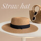 2025 neuer französischer flacher Top Strohhut Frauen großer Kopf Zaun Strand Strand Top Hut Stricker Hut Sommer Flat Top Strohhut-Rice Black-1 Top