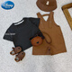 Disney Baby Overalls Anzugsanzug Frühlings- und Sommer-Jungen neuer Style Retro Forest Baumwolle und Leinen Hosentender Hosen Sommer kurzärmelig zwei Keiles dunkelgrauer Anzug 90 cm Einzelgröße