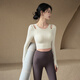 LULUUVTTOH Autumn and winter yoga wear with chest pads, women's sports tops, tight-fitting, slimming, long-sleeved running, Pilates training, fitness clothes, milky white, fixed one-piece cup/shoulder hollow S (recommended 80-100 Jin Jin equals 0.5 kg)