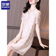 
Romon short-sleeved T-shirt dress summer new women's clothing Organya acetate satin pleated texture touching silk jacquard embroidery apricot color M Recommended 90-105 Jin [Jin equals 0.5 kg]
