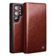 Qieli eignet sich für Samsung S24ultra Mobiltelefon-Hülle Galaxy S24+ Echtes Leder-Flip-Cover-Schutzhülle mit voll bedeckter Anti-Fall-Ledertasche für Männer und Frauen S24 Ultra Classic Brown [High-End-Cowide]