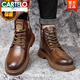 CARTELO Martin Boots Men's Winter New Velvet Leather Casual Work Boots Men's Soft Leather Medium Trendy Leather Boots Brown 40