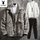 Playboy Jacket Men's Jacket Autumn and Winter Thickened Casual Suit Korean Style Men's Clothing Set with Handsome Cotton Clothes Trend Blue Jacket + Black Sweater + Pants Thickened L Recommended 100-115 Jin Jin equals 0.5 kg