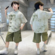 G.DUCKKIDS小黄鸭男童汉服夏装套装新款中大儿童古风唐装男孩夏季薄款两件套 绿色 120 尺码5~6岁【110-120cm】