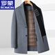Lomon woolen coat for men's wool goose velvet jacket for autumn and winter high-end mid-length thickened warm and removable down liner Khaki L reference about 110-125