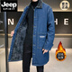 JEEP SPIRIT牛仔风衣男中长款冬季薄绒加厚潮流胖子宽松大码羊羔毛棉衣外套男 黑色5010J 3XL
