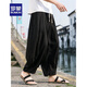 ROMON Chinese style linen pants men summer loose cotton linen pants large size casual wide-leg pants men's bloomers harem pants gray M