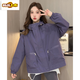 First diameter solid color zipper hooded small windbreaker for women 2026 new loose and flesh-covering casual three-dimensional cropped short coat khaki with lining M Recommended under 110