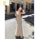 Ximu Yao Französisch Pure Desire Mesh Schlinge Kleid für Frauen Sommertemperament Taille-Huging Slim Hip Fish Tail Long Rock von Weiß [Nischenkleid/einfach und großzügig S