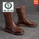 Holzspecker Offizielle Leder Martin Boots Herbst und Winter Neue Mittelröhrenstiefel weiche Sohle Low Heel Vielseitige Motorrad-Motorrad-Frauenstiefel flache Mutterstiefel Schwarz Plüsch Flaggschiff Modell 37