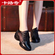 Carluci Dance Schuhe echtes Leder 2024 Herbst neuer Stil Danz Frauenschuhe Mesh Middle Heels vier Jahreszeiten Erwachsene Sailor Square Dance Schuhe Schwarzes Mesh 38