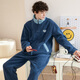 Fenton Couple Pajamas Autumn and Winter Thickened Outdoor Lapel Anti-static Double-Sided Imitation Sherpa Home Clothes Pajamas Set Dark Blue-Men's XL