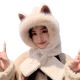 Beautiful pose fox ear hat for women in winter 2023 new cute girls plush bike scarf integrated internet celebrity hat Jinjira-gray