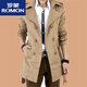 罗蒙（ROMON）秋冬款风衣男长款韩版修身学生外套青少年加绒大衣休闲男装 卡其色 S 【80-100斤】