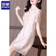 
Romon short-sleeved T-shirt dress summer new women's clothing Organya acetate satin pleated texture touching silk jacquard embroidery apricot color M Recommended 90-105 Jin [Jin equals 0.5 kg]
