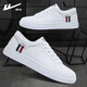 Pull back white shoes for men in autumn and winter, leather casual sports sneakers, versatile flat bottoms, comfortable, trendy and lightweight shoes for men, white and black 42