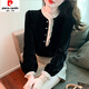 Pierre Cardin Autumn and Winter Thickened Gold Velvet Top Women's New Fashion Stand-up Collar Lace Shirt Bottoming Black Shirt Black 5XL 170-185Jin Jin is equal to 0.5 kg