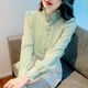 Pier Cardin Spring 2025 Neues französisches Spitzen-Chiffon-Hemd für Frauen modische Standkragen Spitzenspleißen Langarm Elegant Elegant, vielseitig Green L 1050-115jin [Jin ist 0,5 kg]