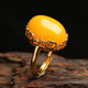 Core fragrant chicken fat yellow beeswax ring Laomi 925 silver fashion ring gold wine natural red blood amber amber oval ring B style blood amber silver ring default