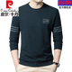 Pierre Cardin Langarmed T-Shirt Herren-Sweatshirt reine Baumwolle Runde Halsfeder und Herbst neu 2025 Waffel Trendy T-Shirt-Basis-Hemd mit mittlerem Alter 835 Dunkelgrün hautfreundlich und komfortabel 170/l empfohlen 120-140jin [Jin gleich 0,5 kg]