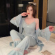 Modal primavera sexy almohadilla de seno de hielo pijama de seda para mujeres 2025 Nuevo ropa de manga larga y ropa de verano sospechoso de tres piezas set 9226-2 azul [conjunto de dos piezas] m [80-100Jin [Jin equivale a 0.5 kg]]]